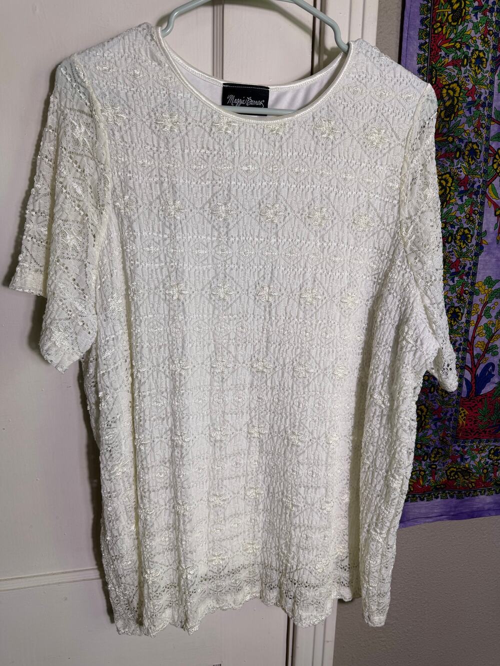 Maggie Barnes 1X White Lace Tunic Top Made in USA Plus Size Boho Blouse